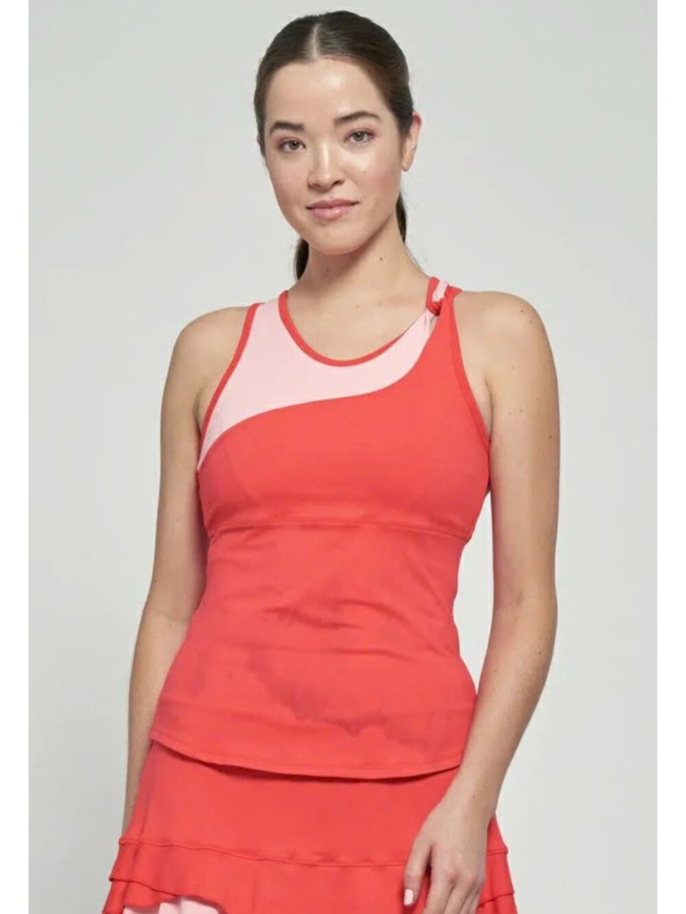 Lija Elite Flash Tank size small, coral pink, asymmetrical loop shoulder strap